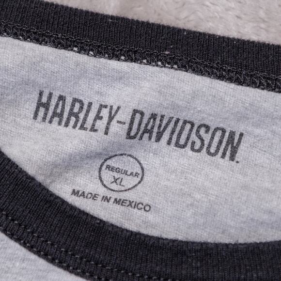 Harley Davidson USA Race Logo Baseball Tee Gray Black Long Sleeve Tshirt Mens L - Picture 3 of 8